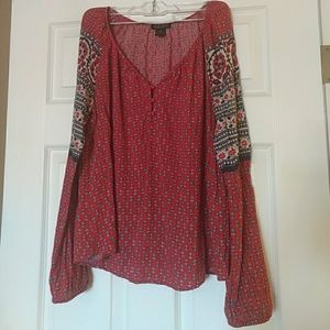 Lucky Brand boho tomato red peasant blouse Sz M